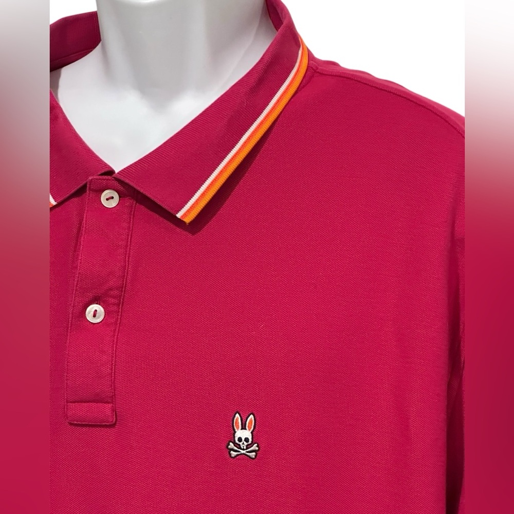 Psycho Bunny Shirt‎ Mens XLT Tall Polo Magenta Tipped Collar Sleeves Bunny Logo